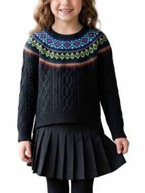 Ralph Lauren kids black cotton multicolour fair isle style cable knit sweater 7